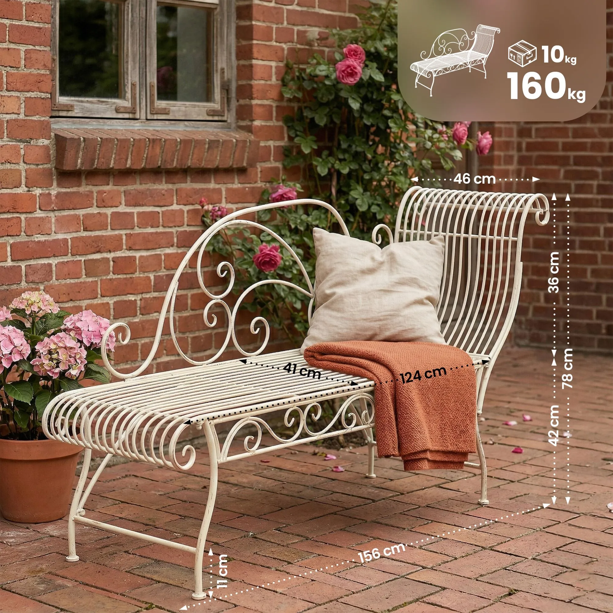 Gartenbank Karma 156x46x78 cm antik-creme