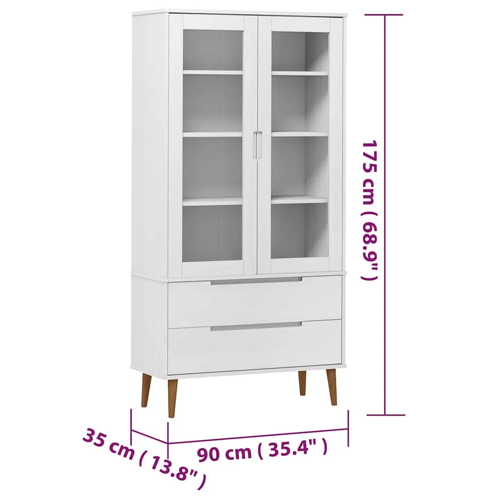 Vitrinenschrank MOLDE 90x35x175 cm Weiß aus massivholz mit UV-Lackierung