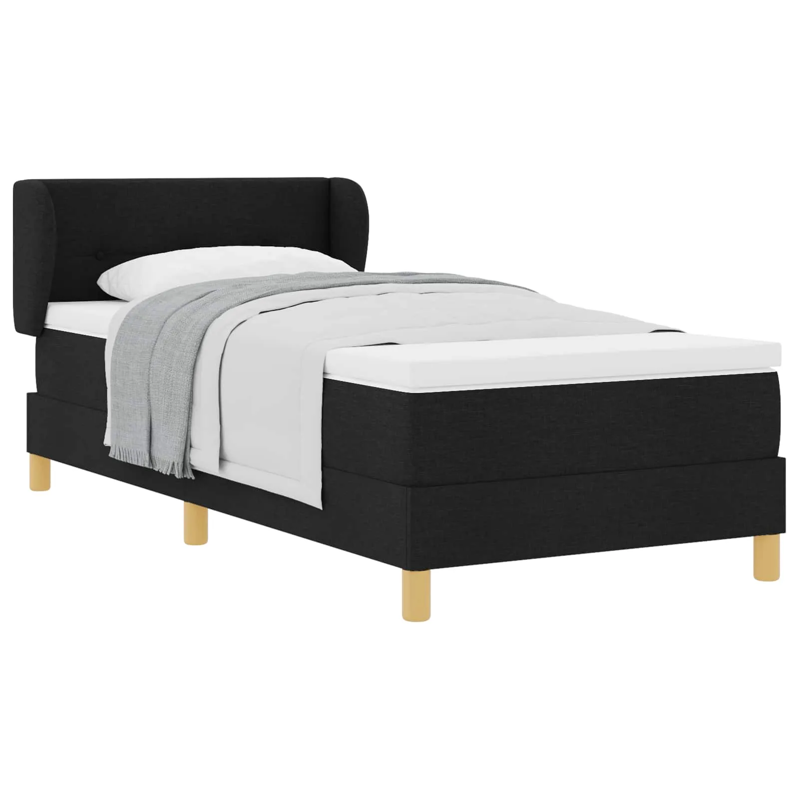 Boxspringbett mit verstellbarem Kopfteil, 90x190 cm, Schwarz