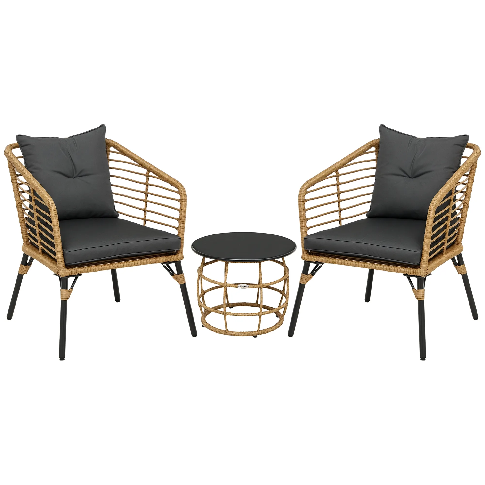 3-teiliges Bistro-Set, wetterbeständig, 1 Beistelltisch, 2 Stühle, 62 cm x 65 cm x 78 cm, Sand+Dunkelgrau