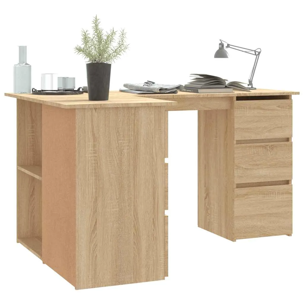Eckschreibtisch 145x100x76 cm Sonoma-Eiche Massivholz
