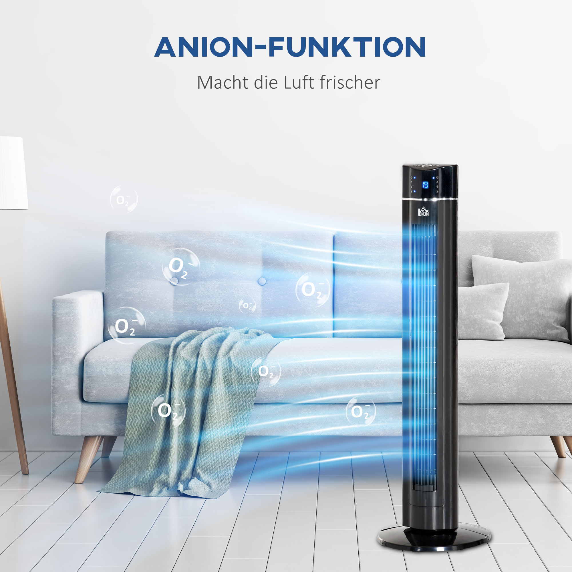Oszillierender Ionisator-Ventilator 2 in 1 Ø32 x 106,8H cm Schwarz