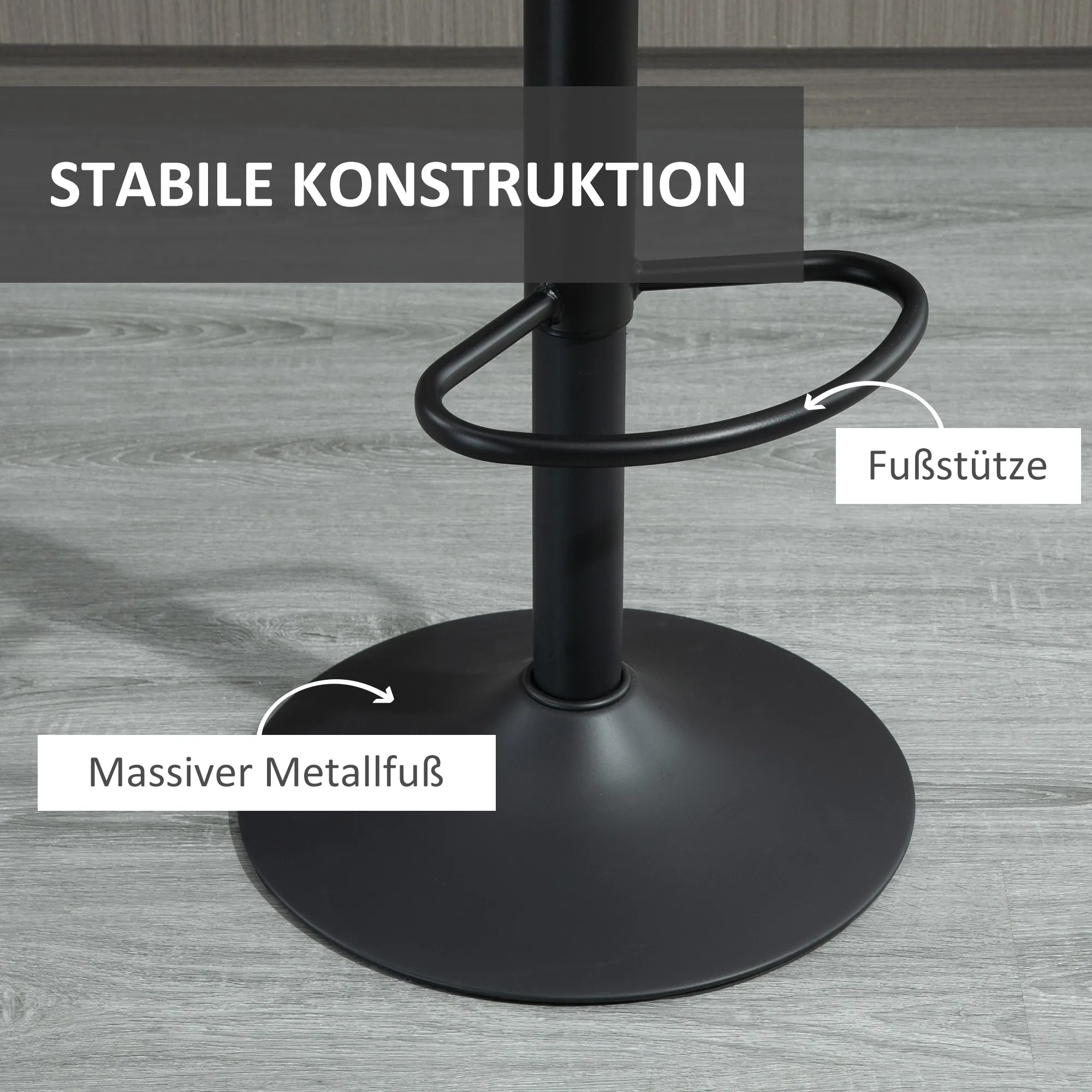Retro Barhocker 43L x 46,5B x 89-110H cm in Grau-Schwarz
