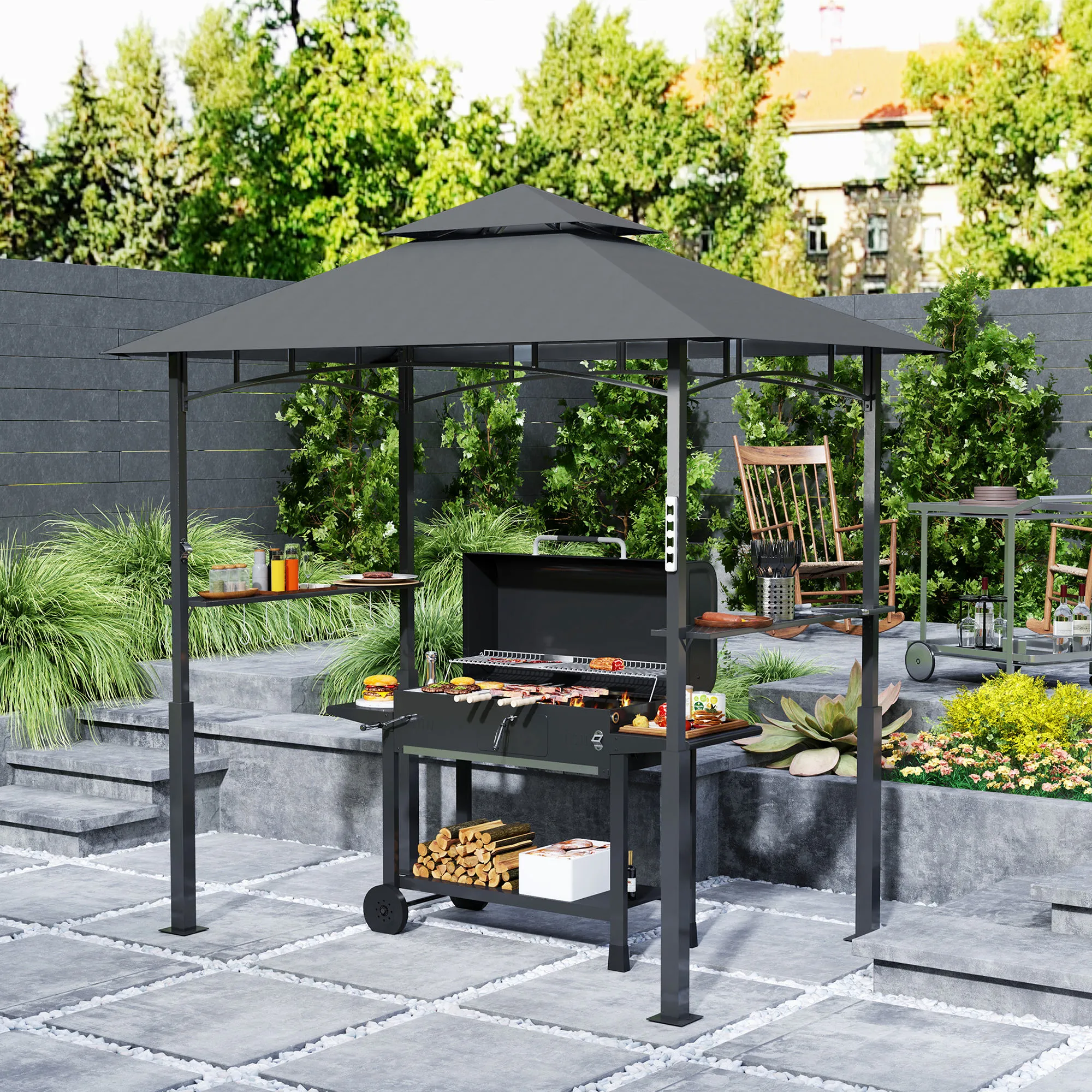 Grillpavillon Dunkelgrau 243L x 148B x 248H cm