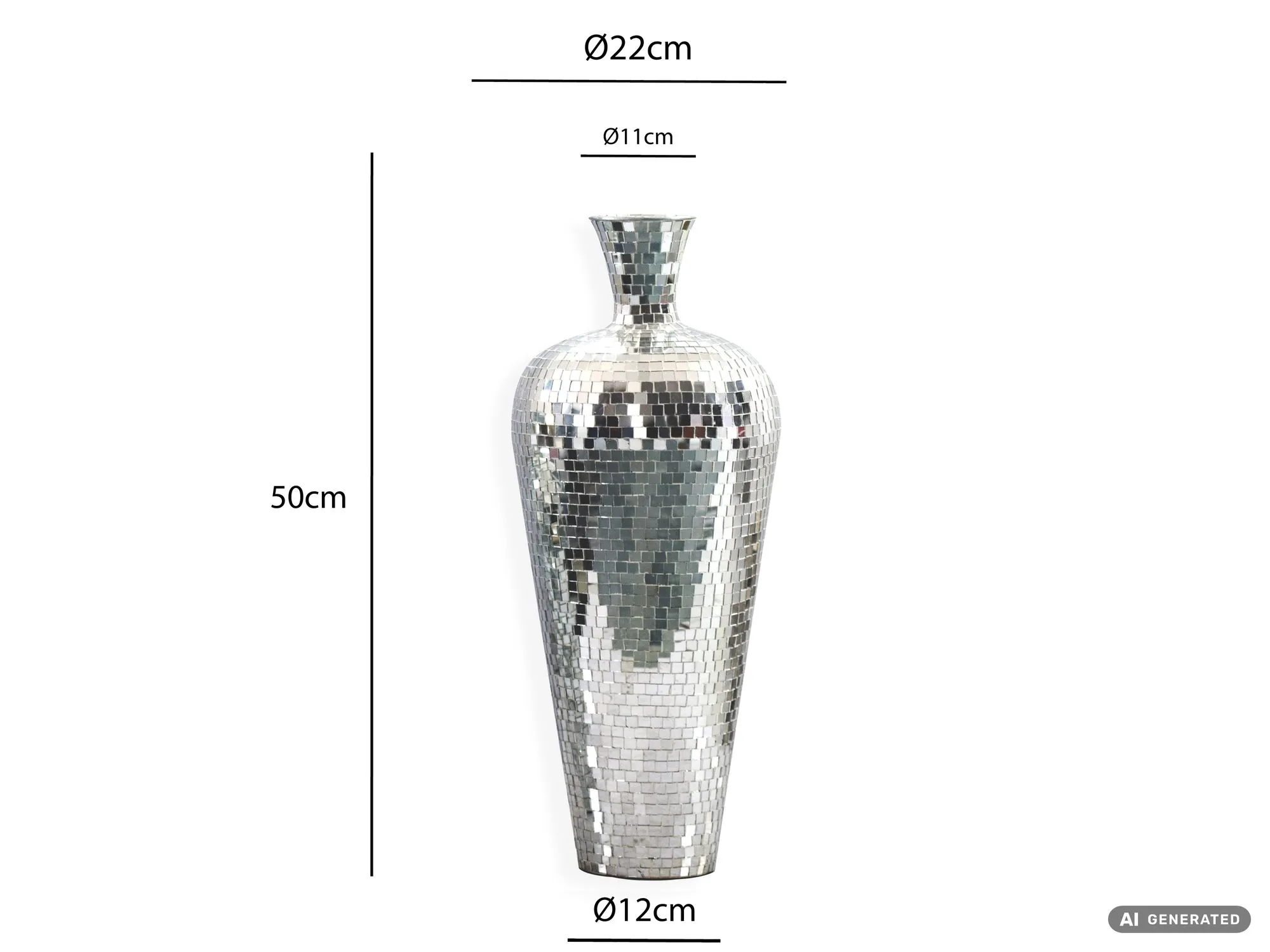Bodenvase Aluminium 50cm Silber - Blumenvase Groß - Metallvase im Discokugel Design Modern - Dekovase rund für Trockenblumen - XL Standvase Hoch - Wohnzimmer Deko - Wohndeko Handmade