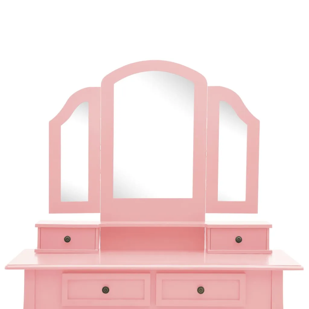 Schminktisch-Set mit Hocker Rosa 100x40x146 cm Paulownia-Holz