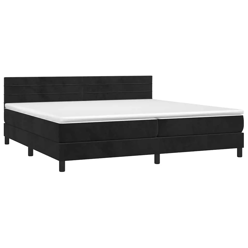 Boxspringbett aus Samt mit LED-Leiste, Matratze, 200x200 cm, Schwarz