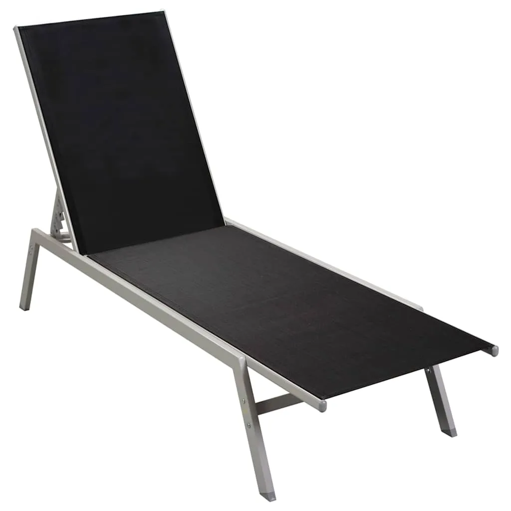 Sonnenliege 200x58x32 cm Schwarz und Silber mit verstellbarer Rückenlehne