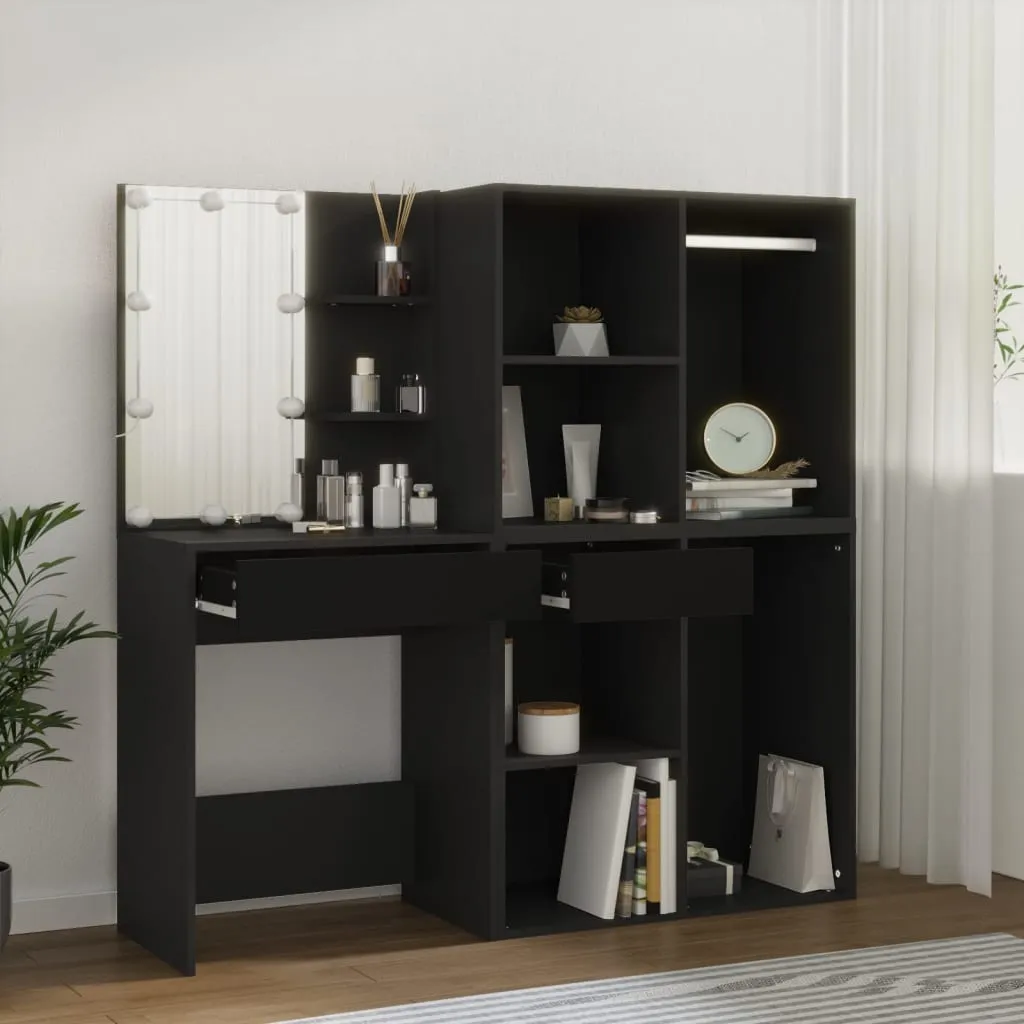 LED-Schminktisch Schwarz 60 x 40 x 140 cm mit Schränken
