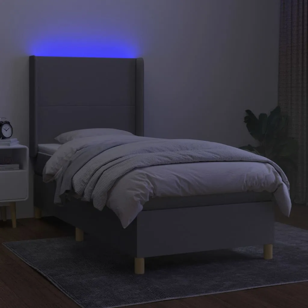 Boxspringbett mit LED, Taschenfederkernmatratze, Hellgrau, 90x190cm