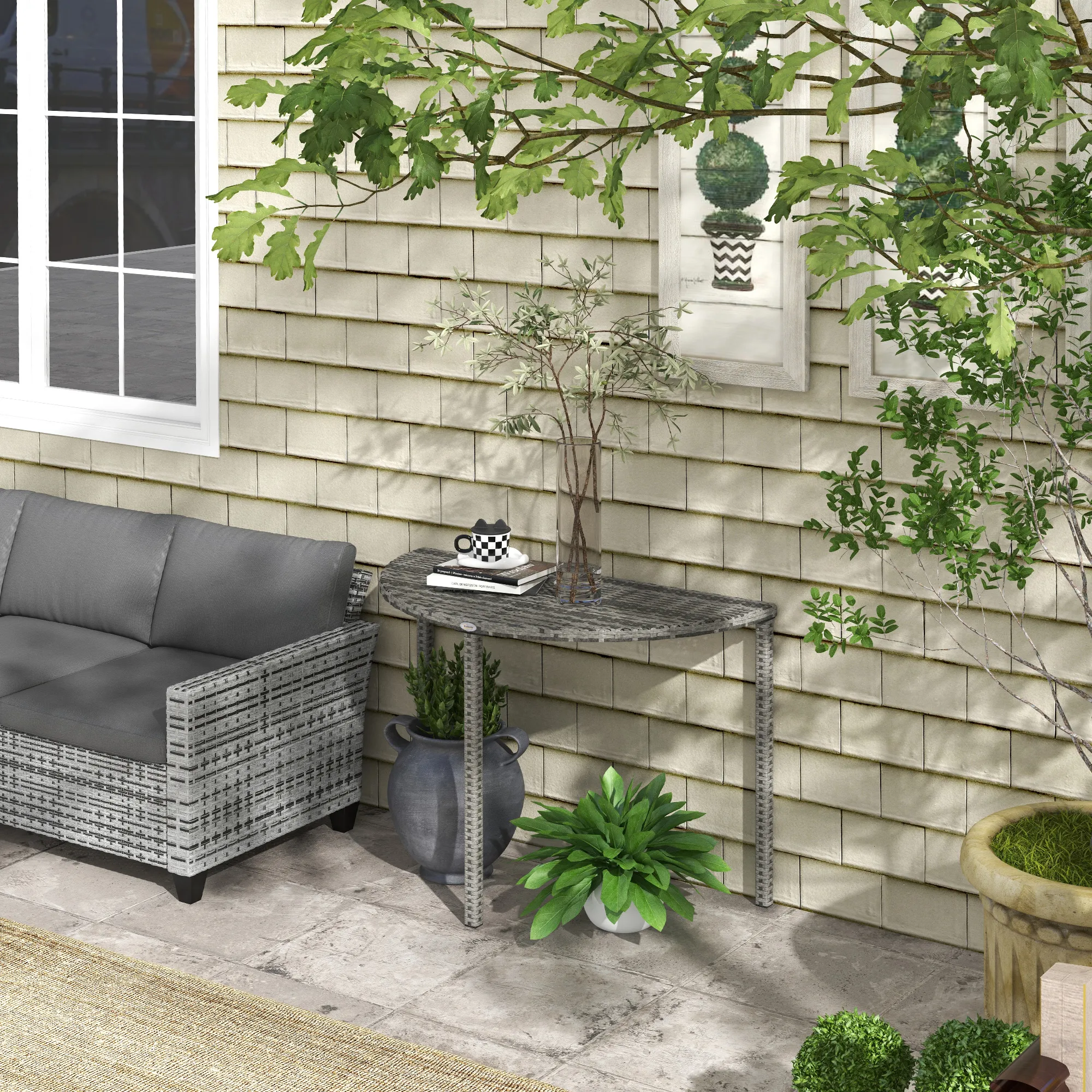 Balkontisch aus Polyrattan 100L x 50B x 74H cm in Grau