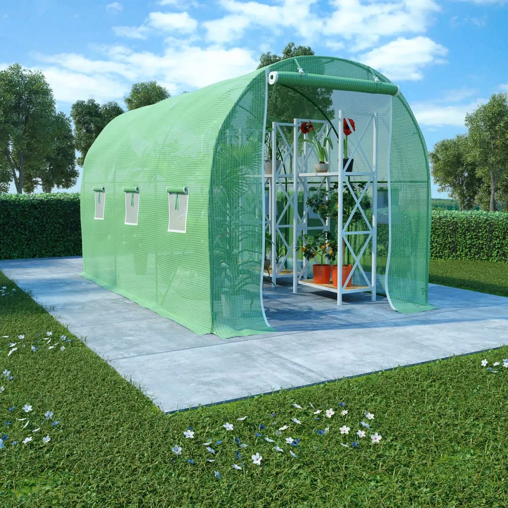 Gewächshaus Grün 3,43 x 2 x 2 m mit PE-Netzgewebe und verzinktem Stahlrahmen