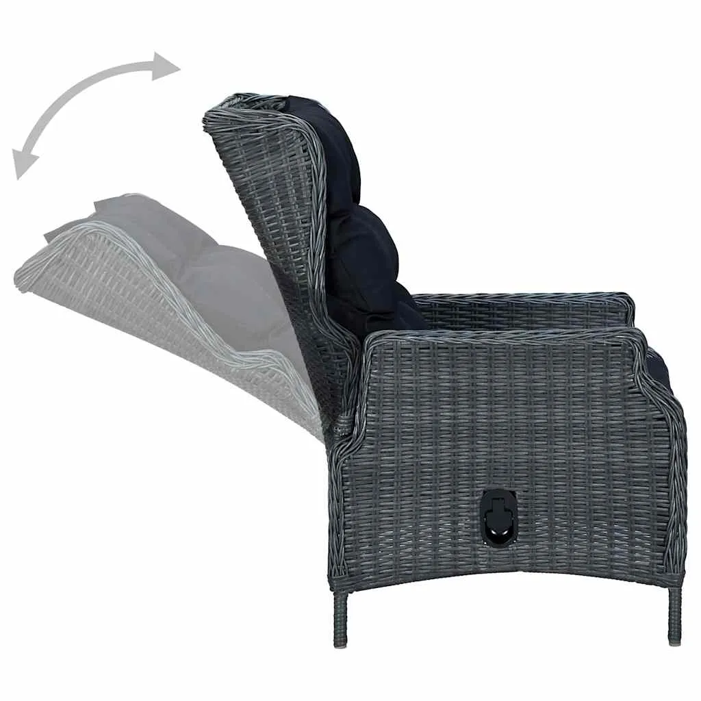 Gartensessel aus rundem PE-Rattan 57x88x100 cm Dunkelgrau mit Liegefunktion