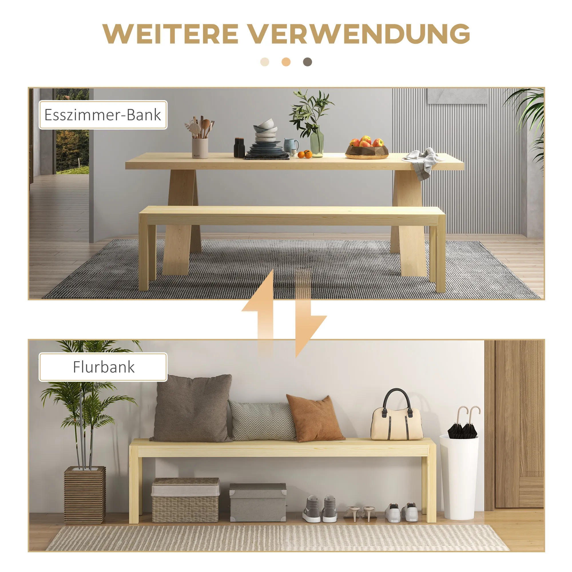 Sitzbank aus Kiefernholz 175L x 33B x 45H cm in Natur