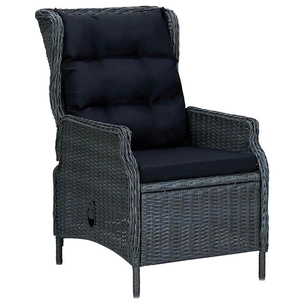 Gartensessel aus rundem PE-Rattan 57x88x100 cm Dunkelgrau mit Liegefunktion