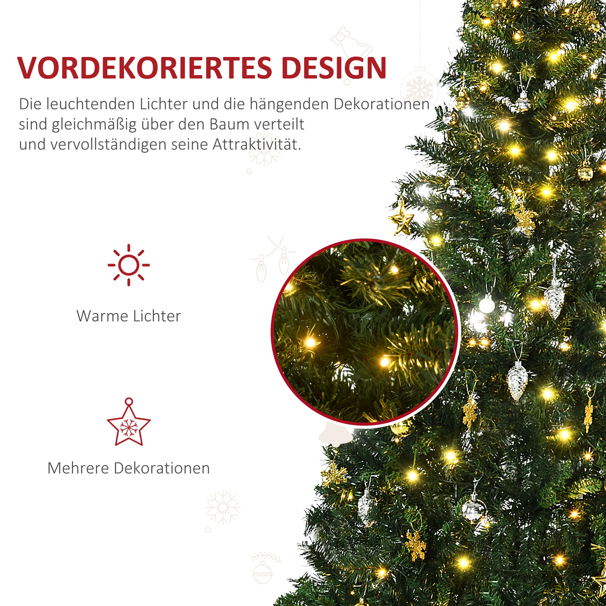 Künstlicher Weihnachtsbaum 180 cm mit LED und Kugeln, Grün