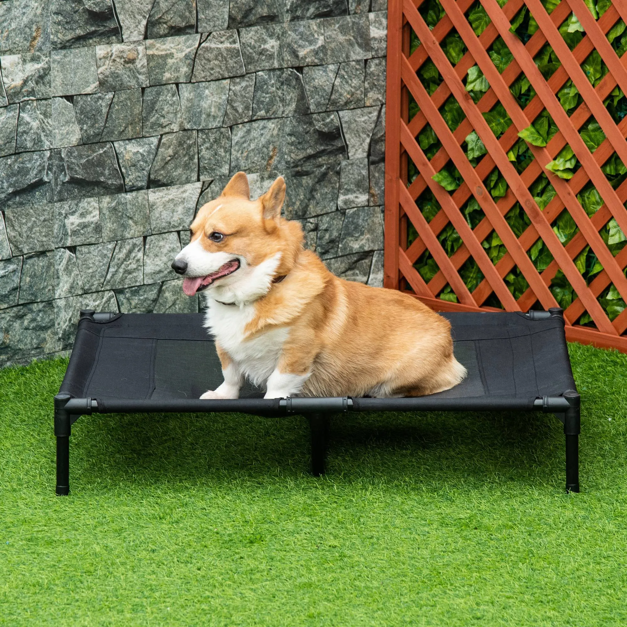 Hundebett Outdoor klappbar aus Oxford-Gewebe, 92x76x18 cm, Schwarz