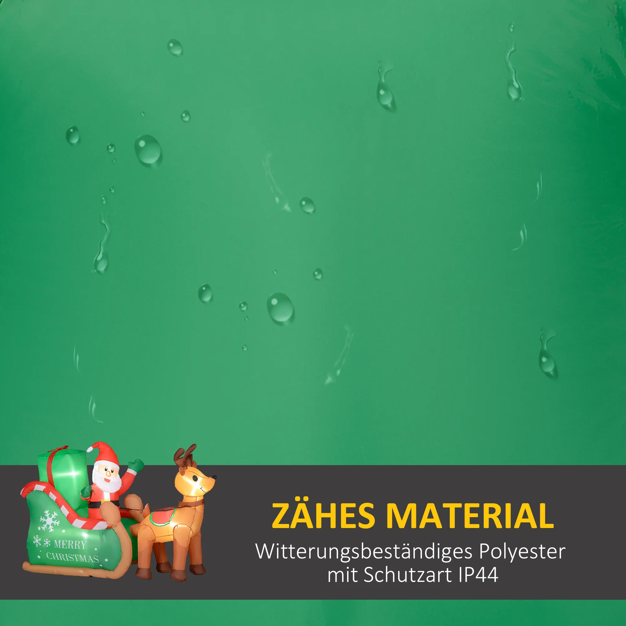 Weihnachtsmann mit Schlitten & Rentier, aufblasbar, weiße LED-Beleuchtung, 210 x 80 x 140 cm