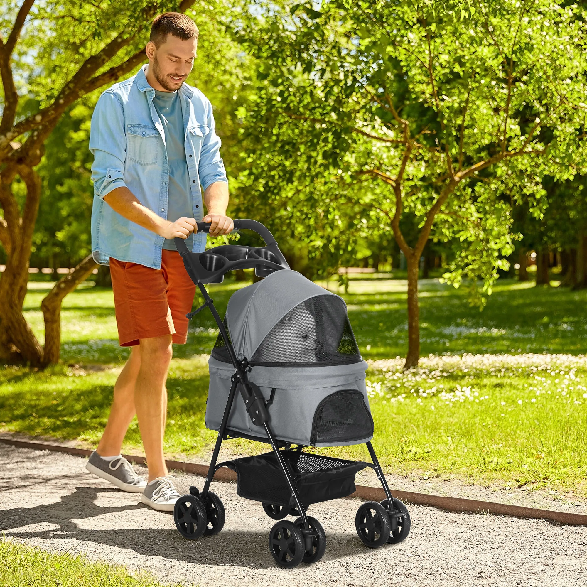 Hundebuggy Grau 67L x 45B x 96H cm für kleine Hunde bis 4 kg
