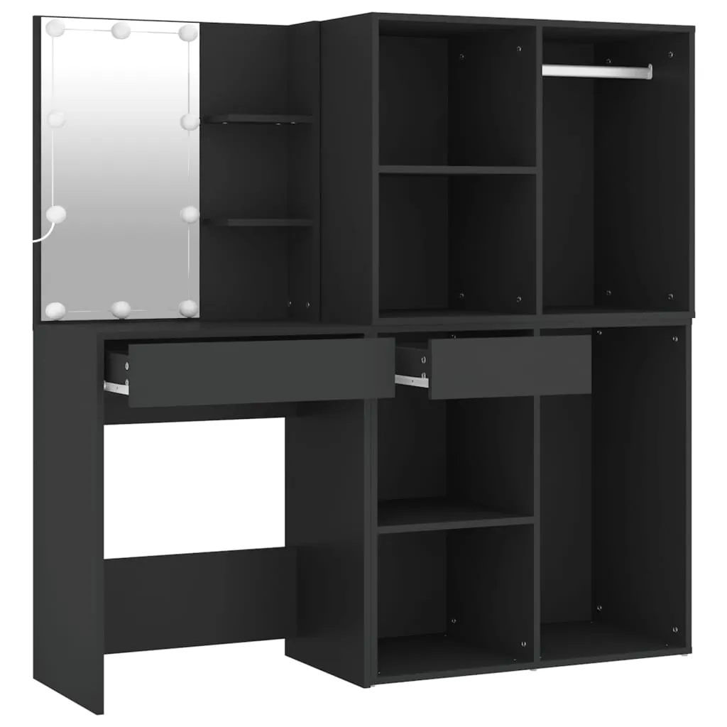 LED-Schminktisch Schwarz 60 x 40 x 140 cm mit Schränken