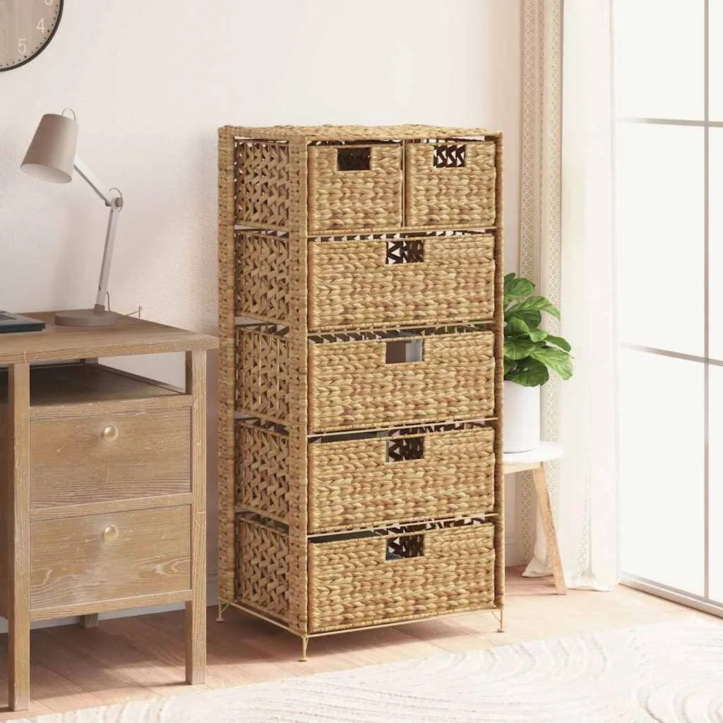 Praktischer Schubladenschrank 47x37x100 cm Braun mit Wasserhyazinthen-Körben