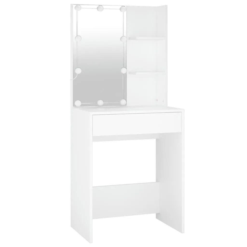LED-Schminktisch Weiß 60x40x140 cm mit 2 Schränken