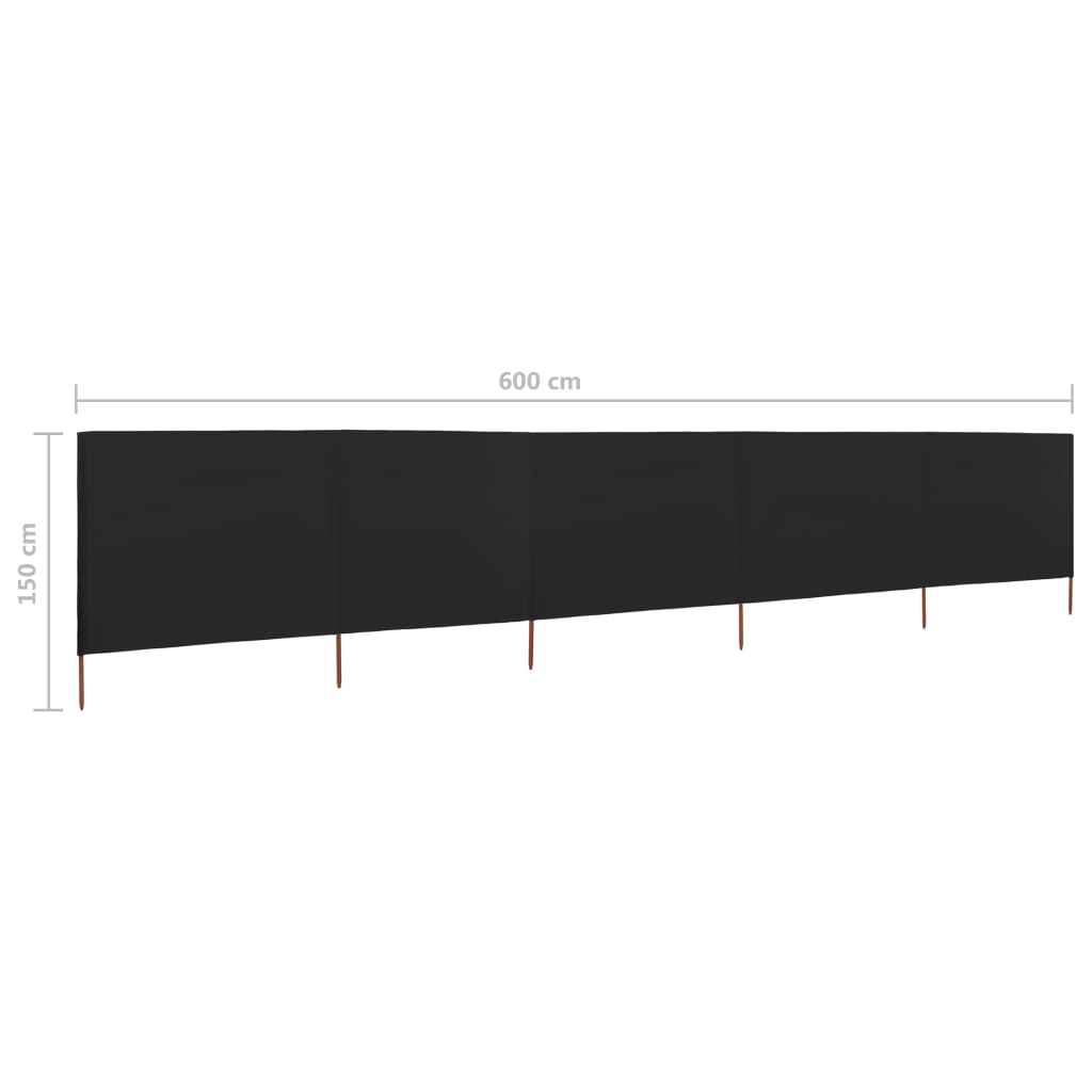 Faltbarer Windschutz 600 x 120 cm in Schwarz