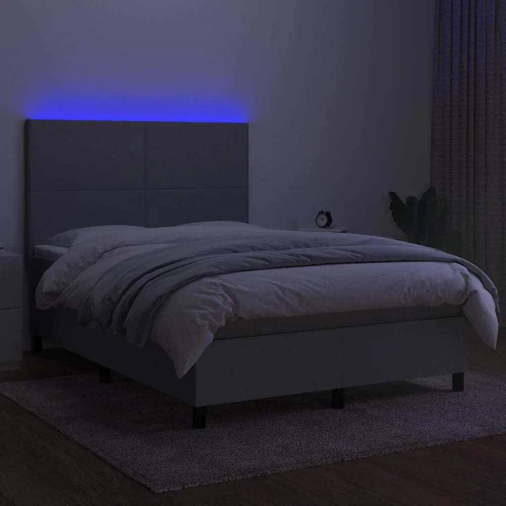 Boxspringbett mit Matratze, LED-Leiste, Hellgrau, 140x200 cm