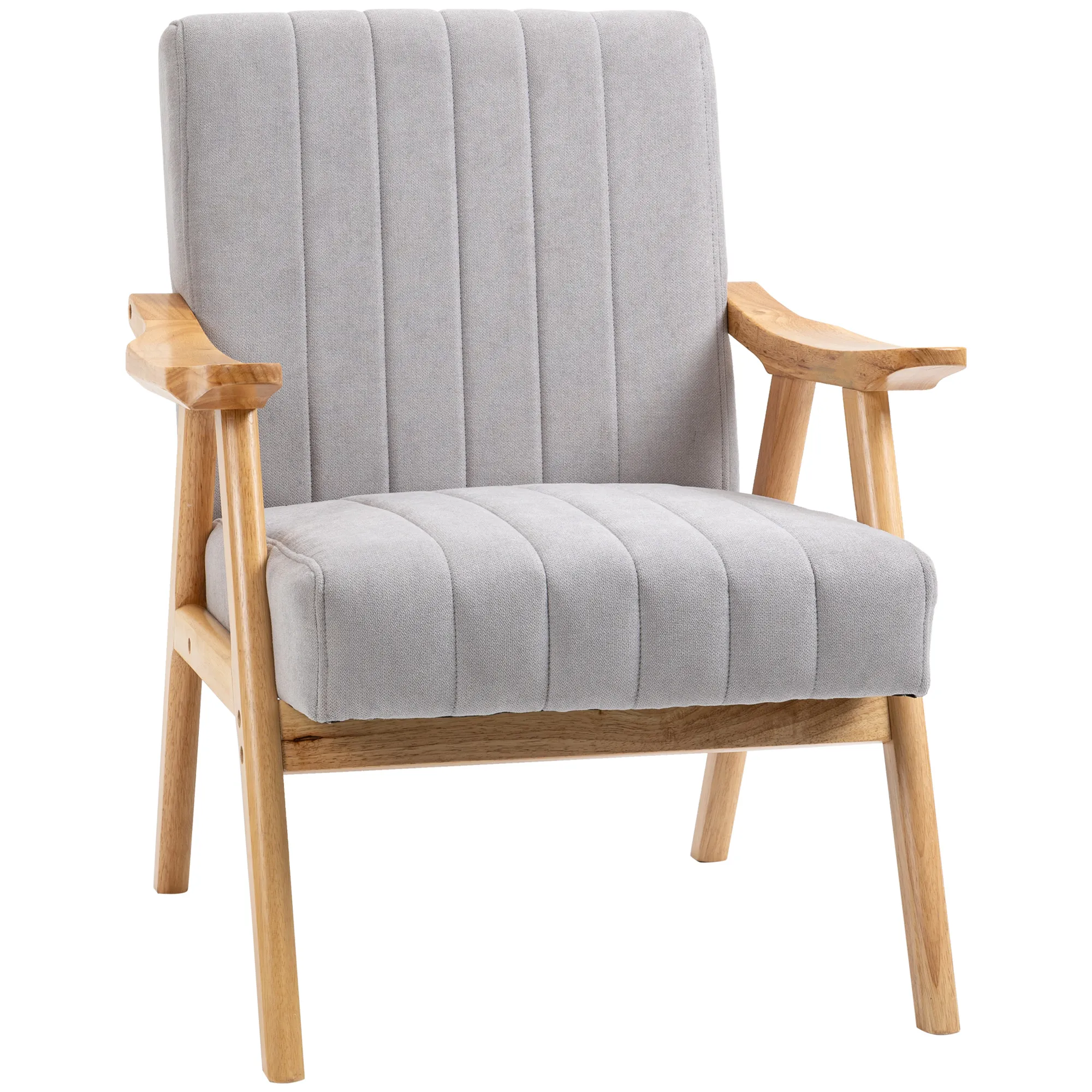 Sessel im Skandi-Design, bis 120 kg, Samtoptik, Massivholz  68 cm x 74 cm x 82 cm, Natur + Grau