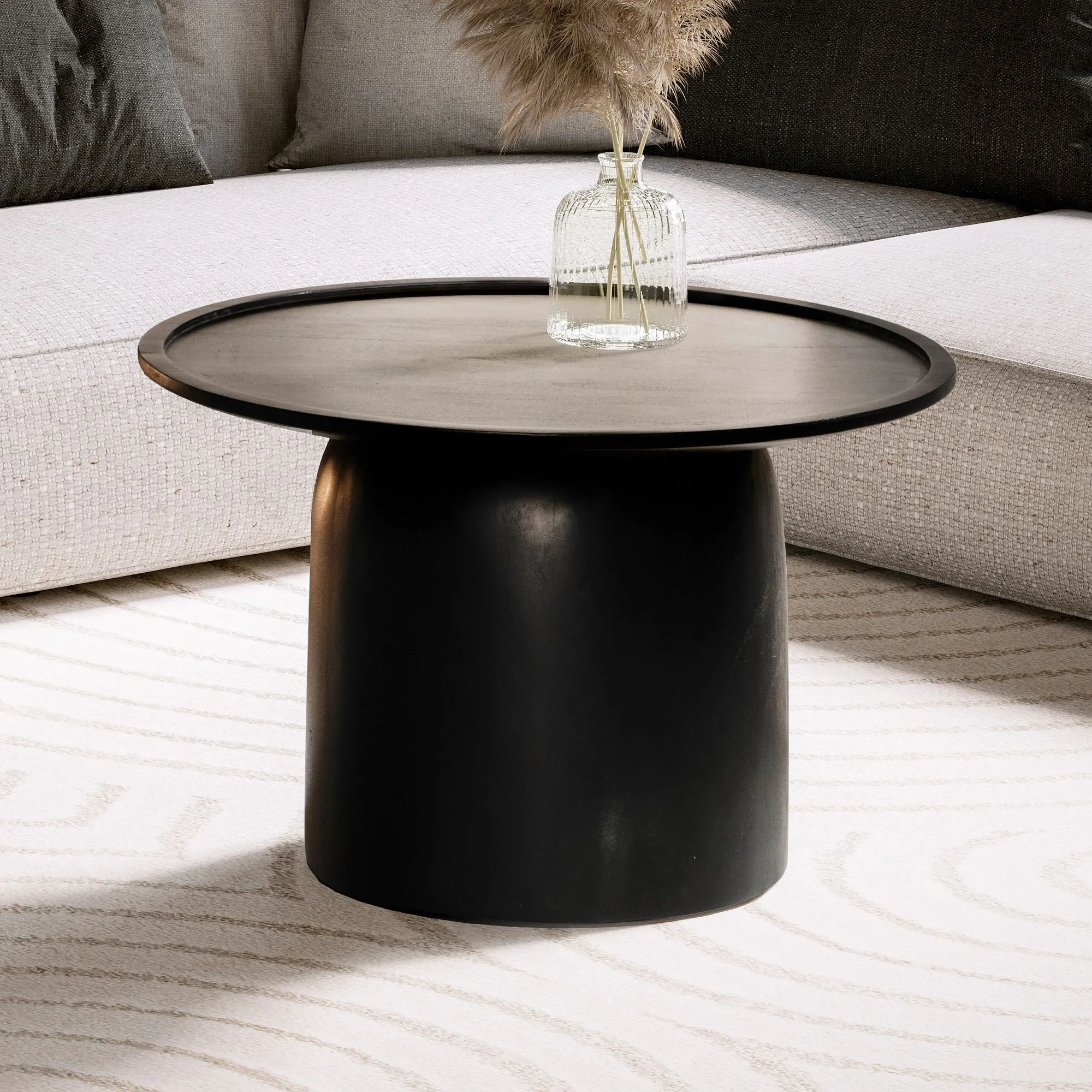 Couchtisch 60x60x40 cm Mango Massivholz Schwarz Sofatisch Rund