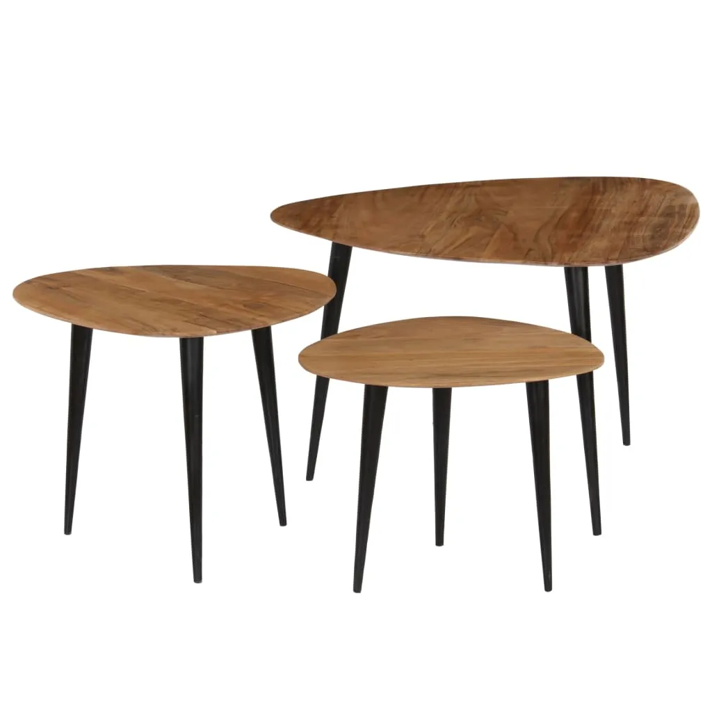Echtholz Couchtische Set 3-teilig 70x70x40 cm Vintage-Charme
