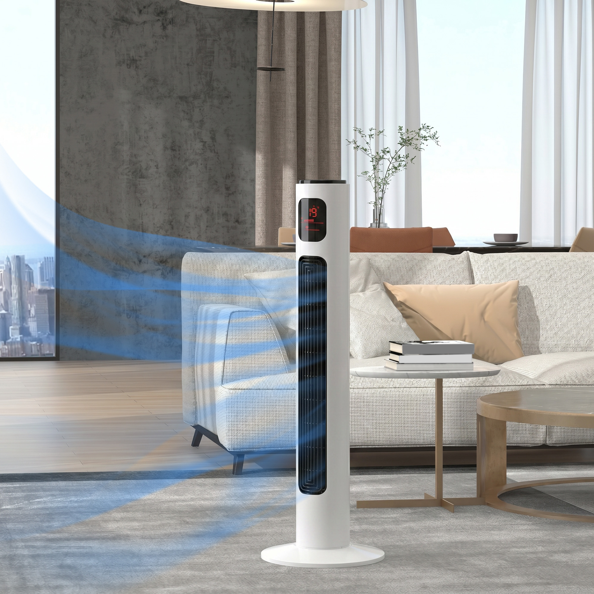 Turmventilator 32L x 32L x 96H cm in Weiß und Schwarz