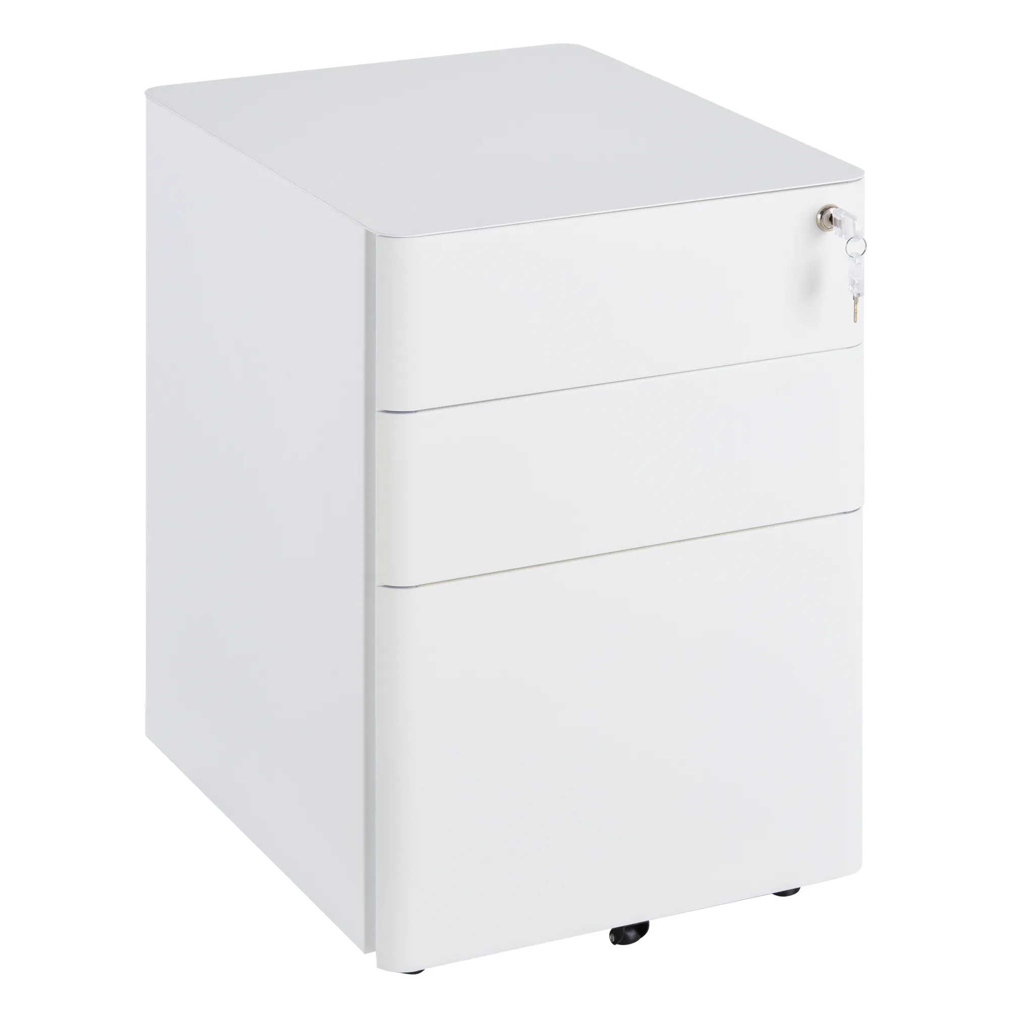 Rollcontainer mit 3 Schubladen mobiler Aktenschrank mit Rollen abschließbar Büroschrank mit Hängeregistratur Stiftfach, Bürocontainer für Büro, Homeoffice, 39 x 48 x 59 cm Weiß