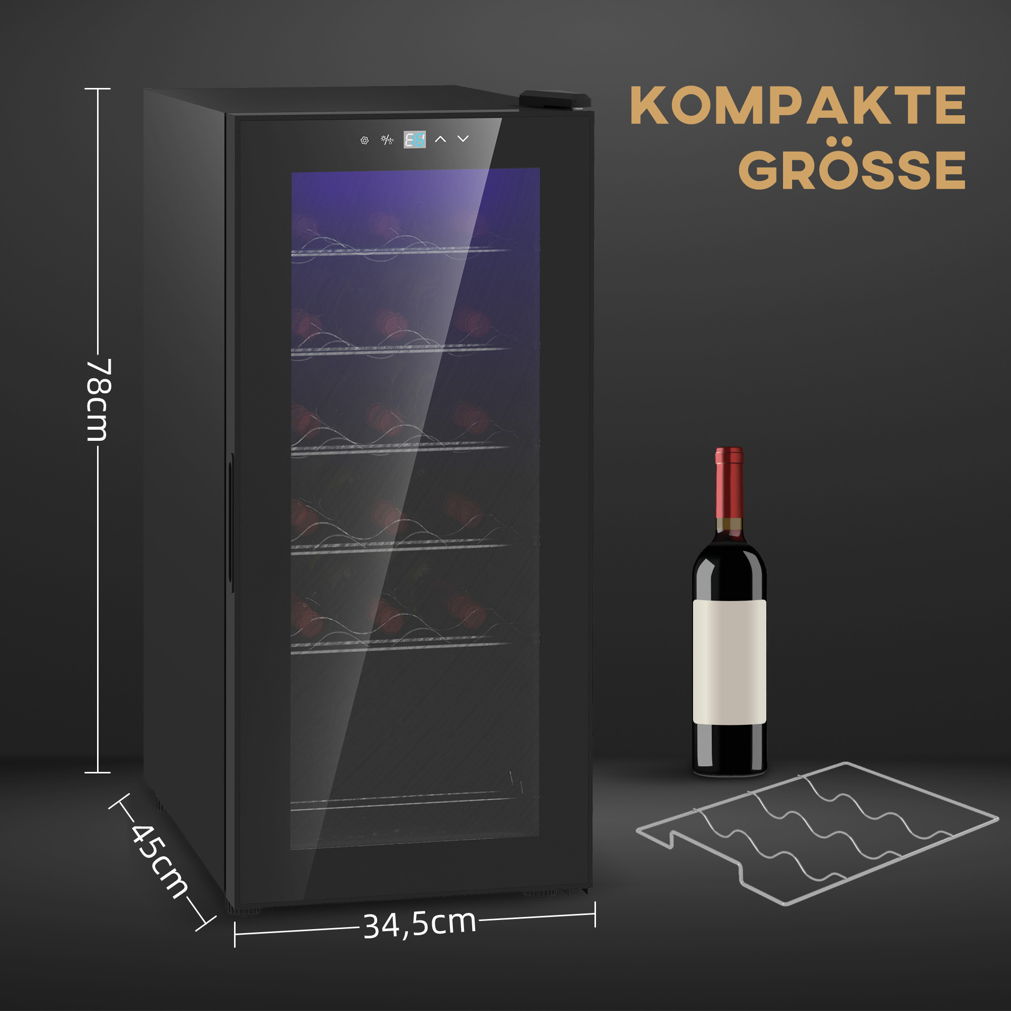 Weinkühlschrank 34,5B x 45T x 78H cm Schwarz für 18 Flaschen