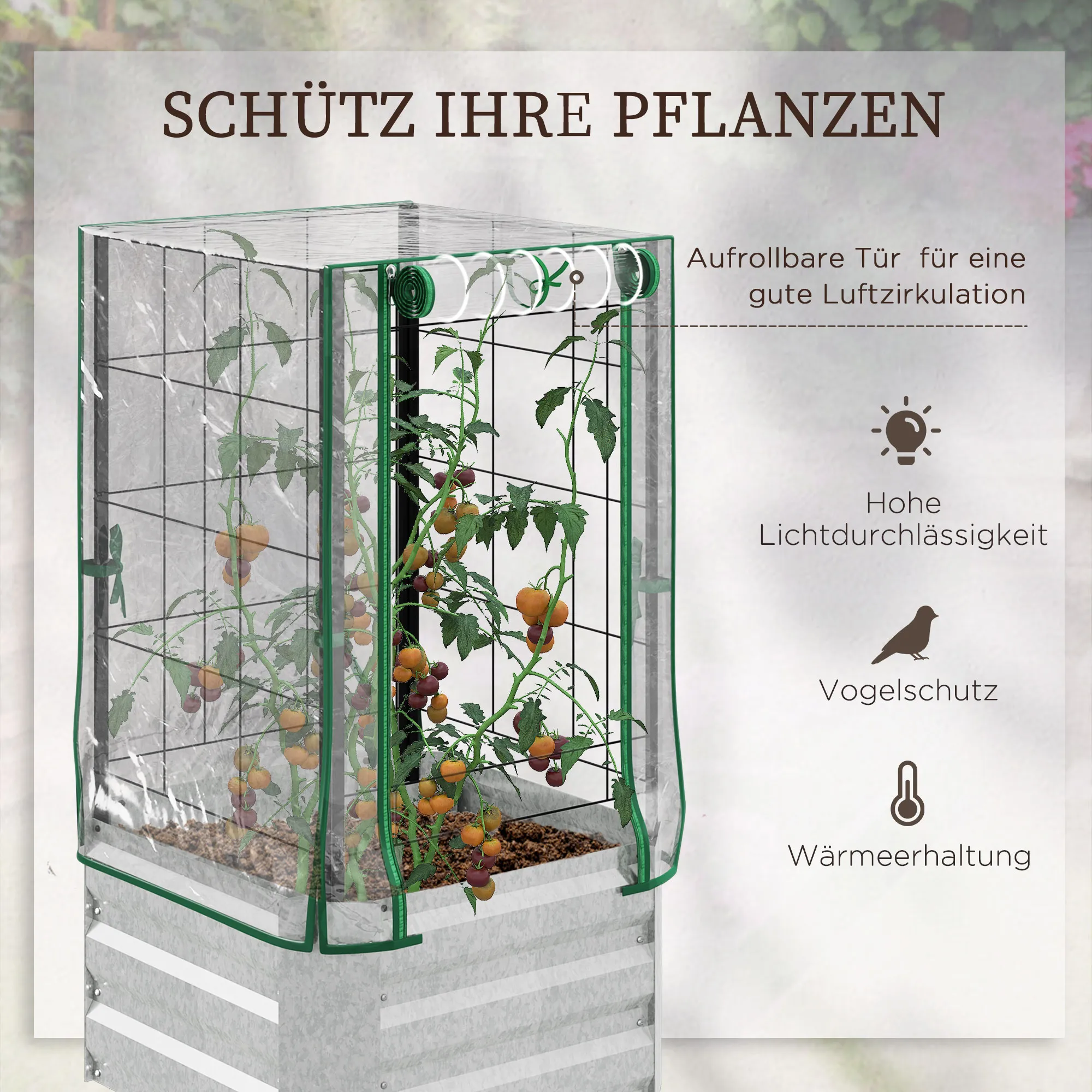 Pflanzkasten-Set 53L x 53B x 90H cm in Silber und Grün