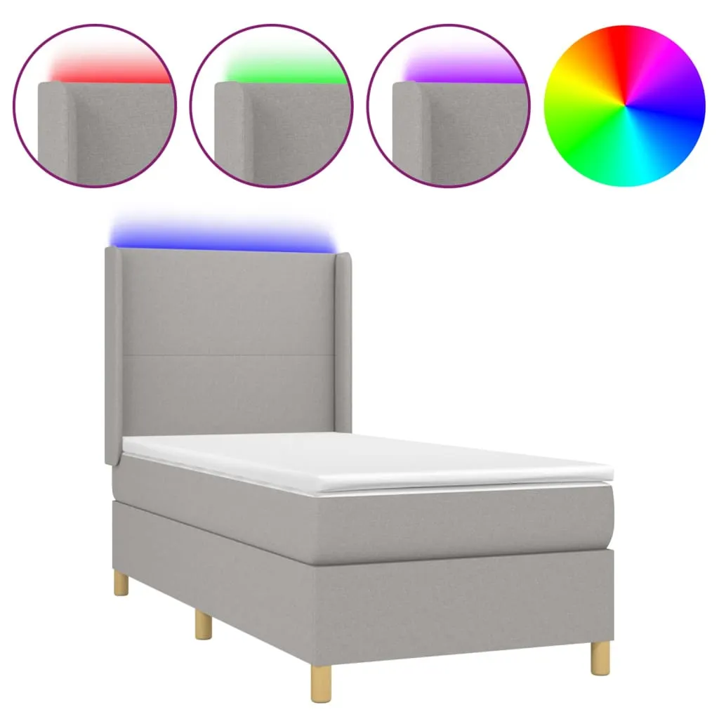 Boxspringbett mit LED, Taschenfederkernmatratze, Hellgrau, 90x190cm