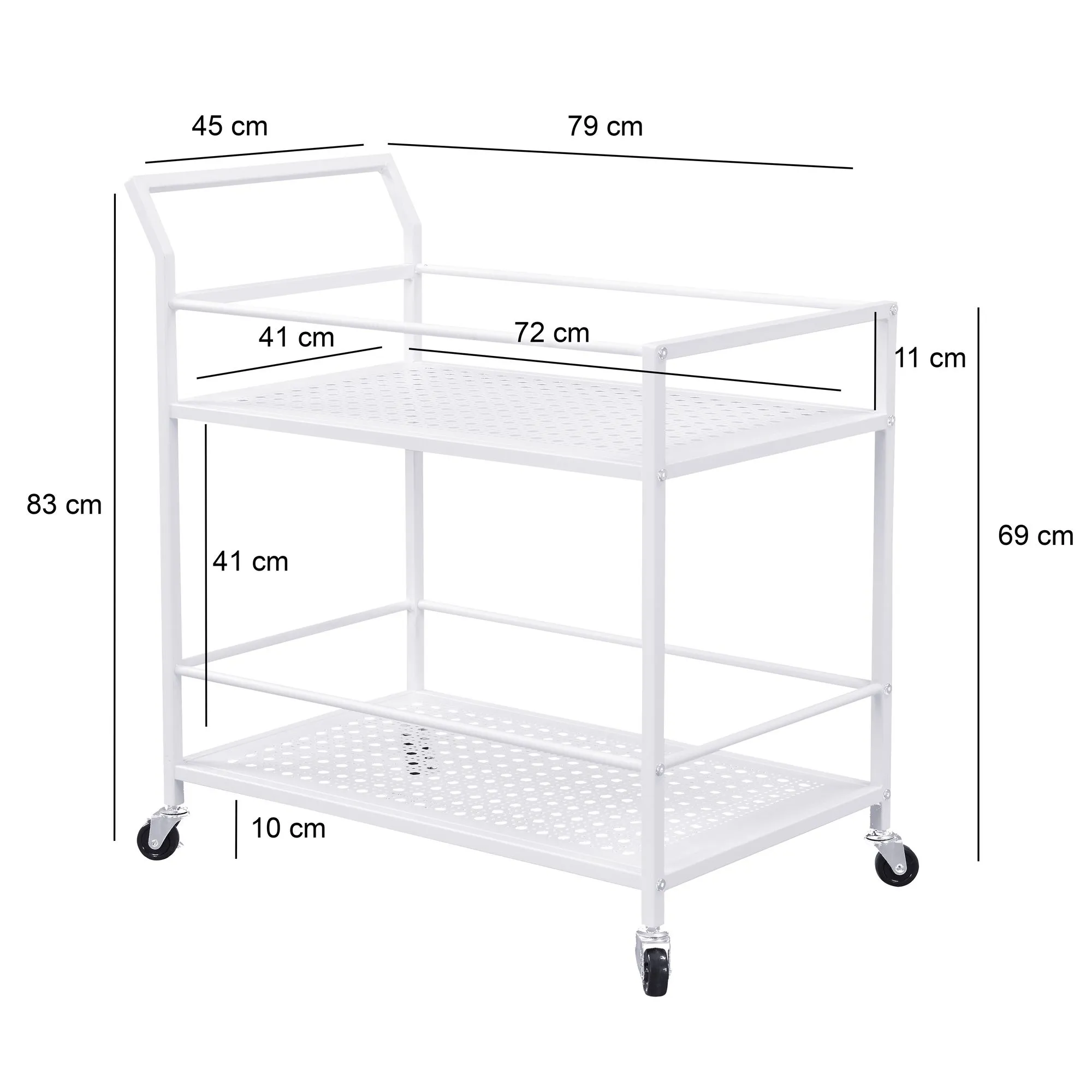 Servierwagen Metall Weiß 79x45x83 cm mit Rollen & Bremsen