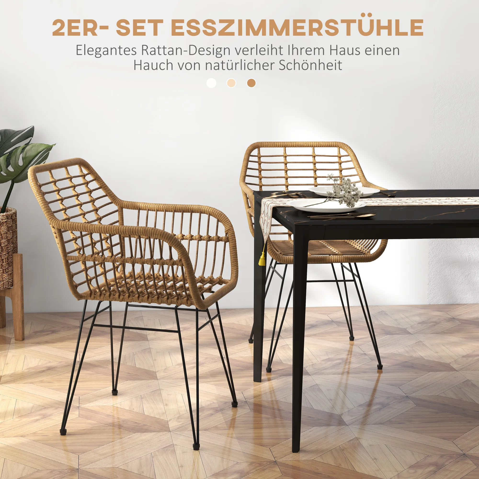 Esszimmerstühle 56L x 60B x 79H cm in Hellbraun+Schwarz