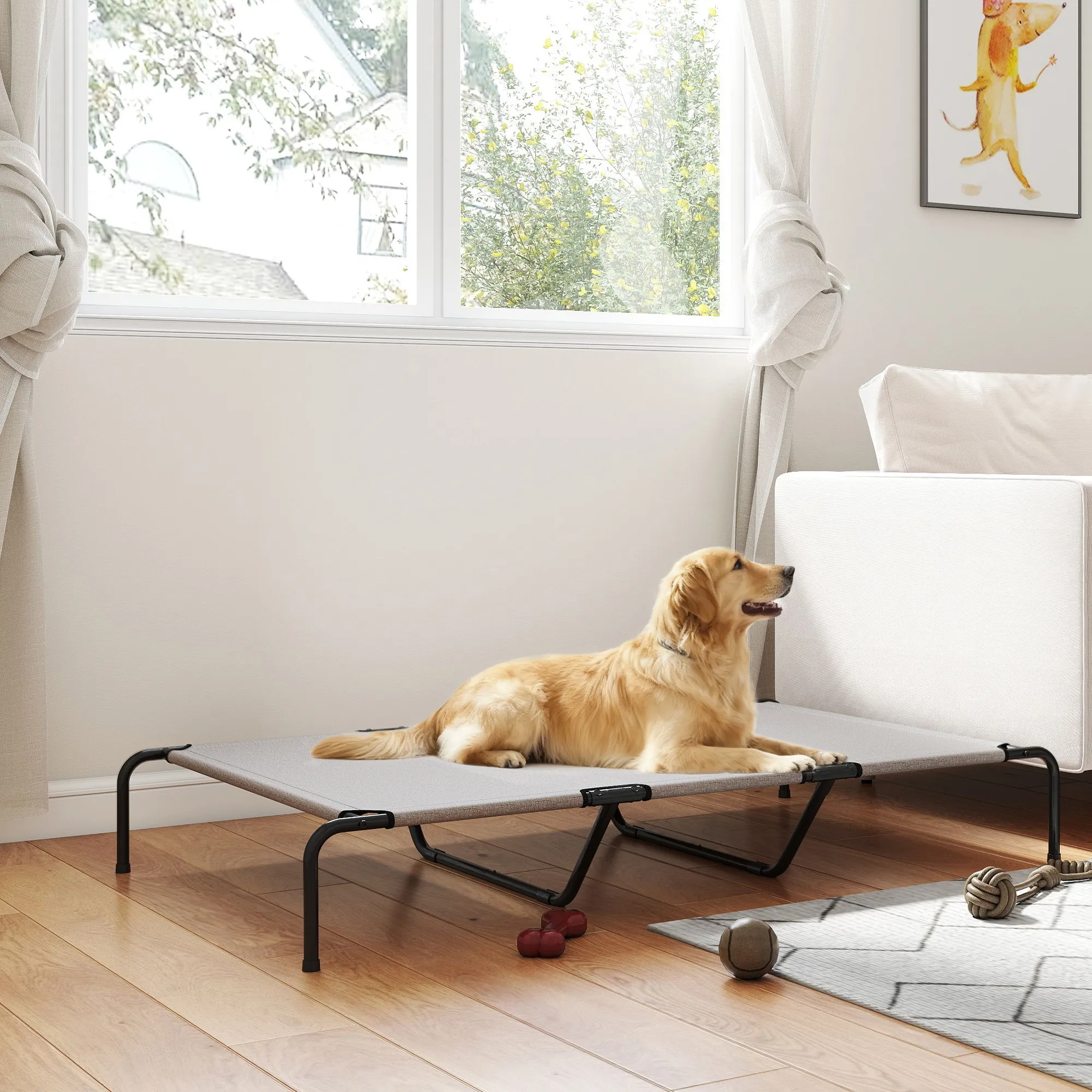 Hundebett Outdoor erhöht für große Hunde, Stahl, 152x94x23 cm, Beige
