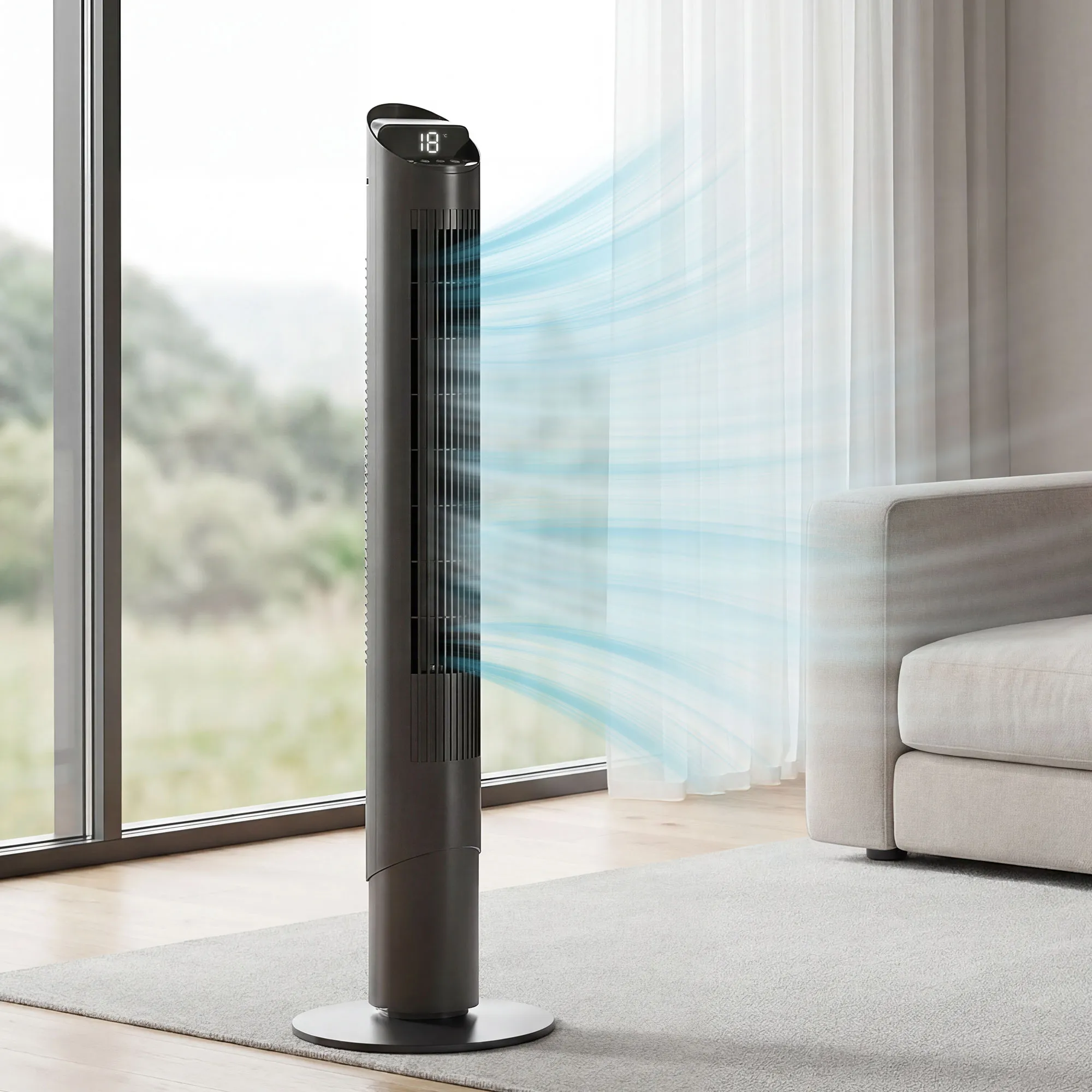 116 cm Turmventilator, Standventilator mit Fernbedienung WiFi App-Steuerung, 65° Oszillation 6 Geschwindigkeiten 4 Modi