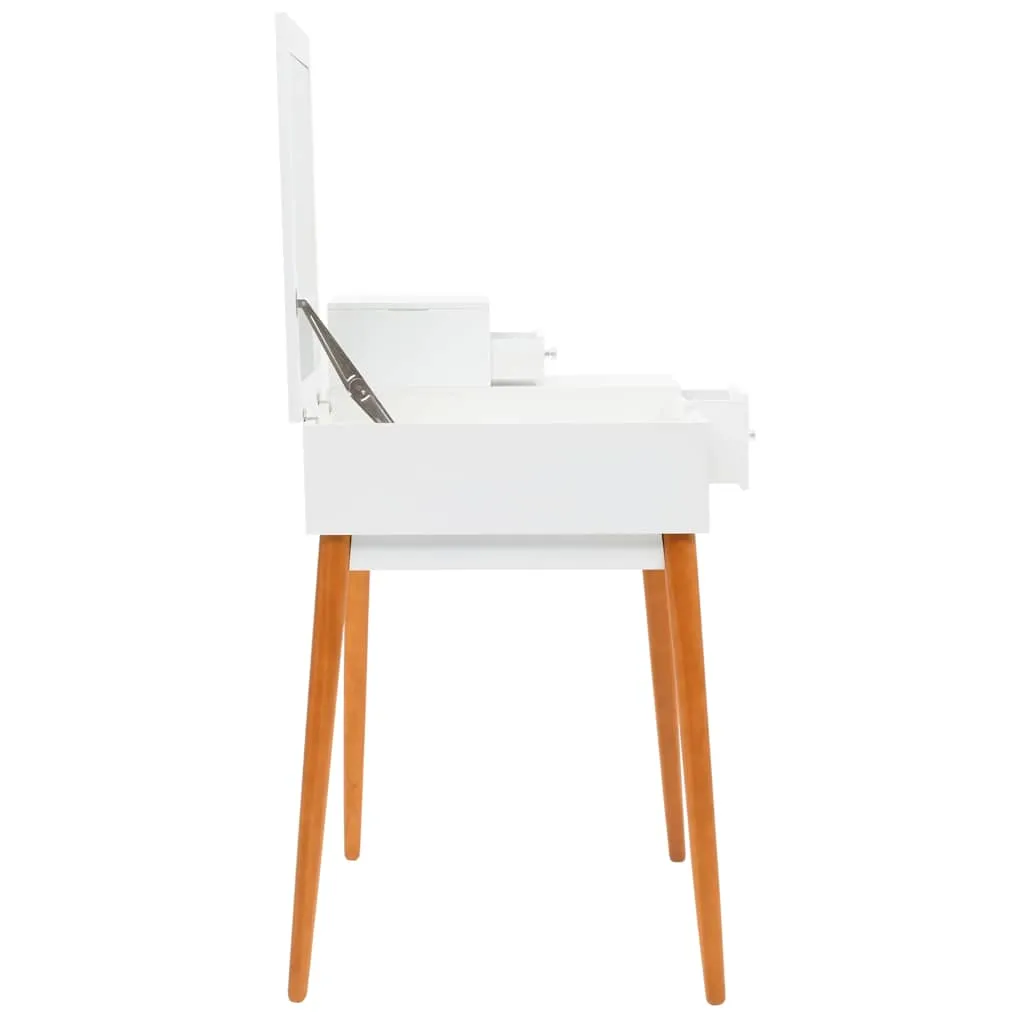 Frisiertisch 60x50x86 cm Weiß mit MDF, Glas und Massivholzbeinen
