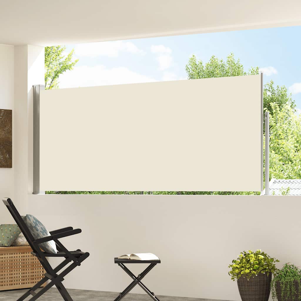 Einziehbare Garten-Seitenmarkise 300x120 cm in Grüngrau und Cremeweiß