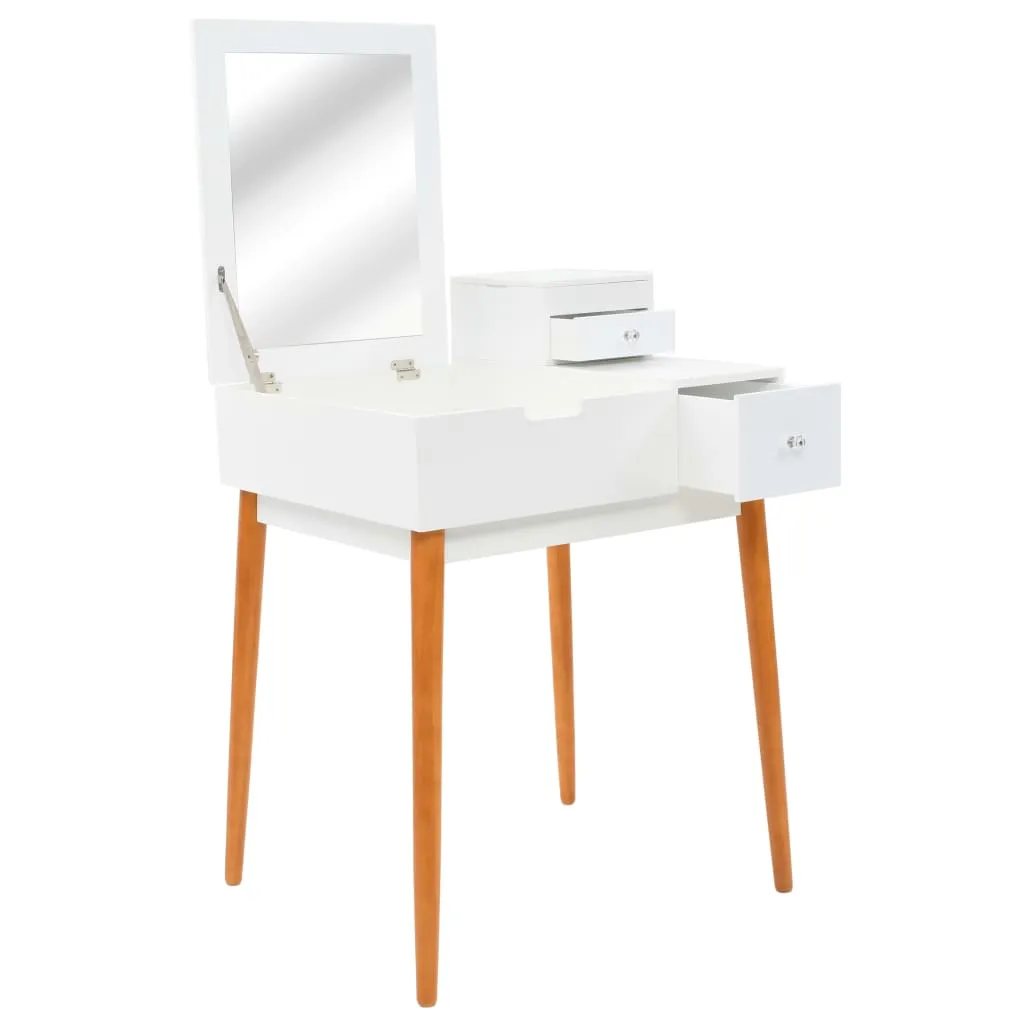 Frisiertisch 60x50x86 cm Weiß mit MDF, Glas und Massivholzbeinen