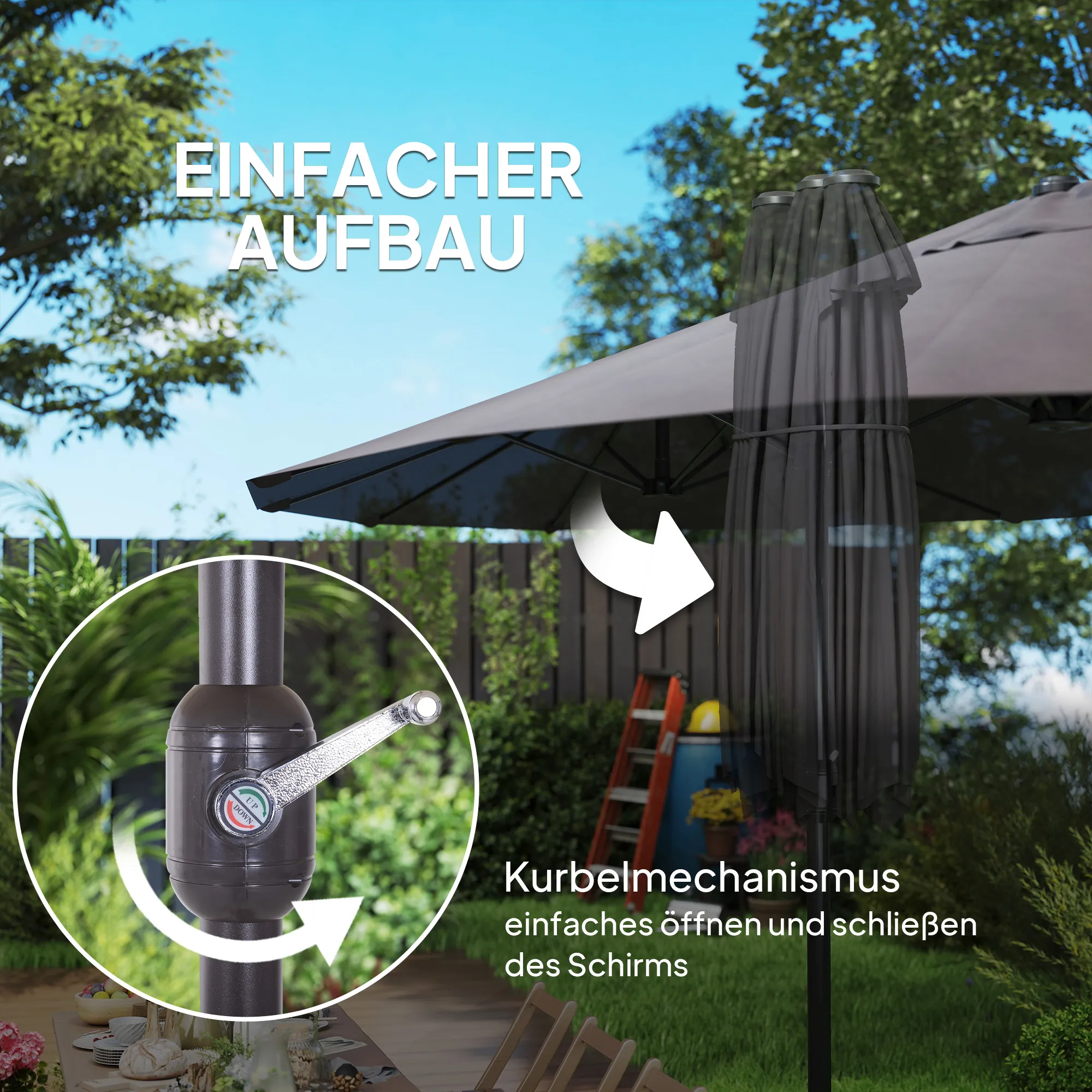 Doppel-Sonnenschirm 460x270 cm Grau für Garten und Terrasse
