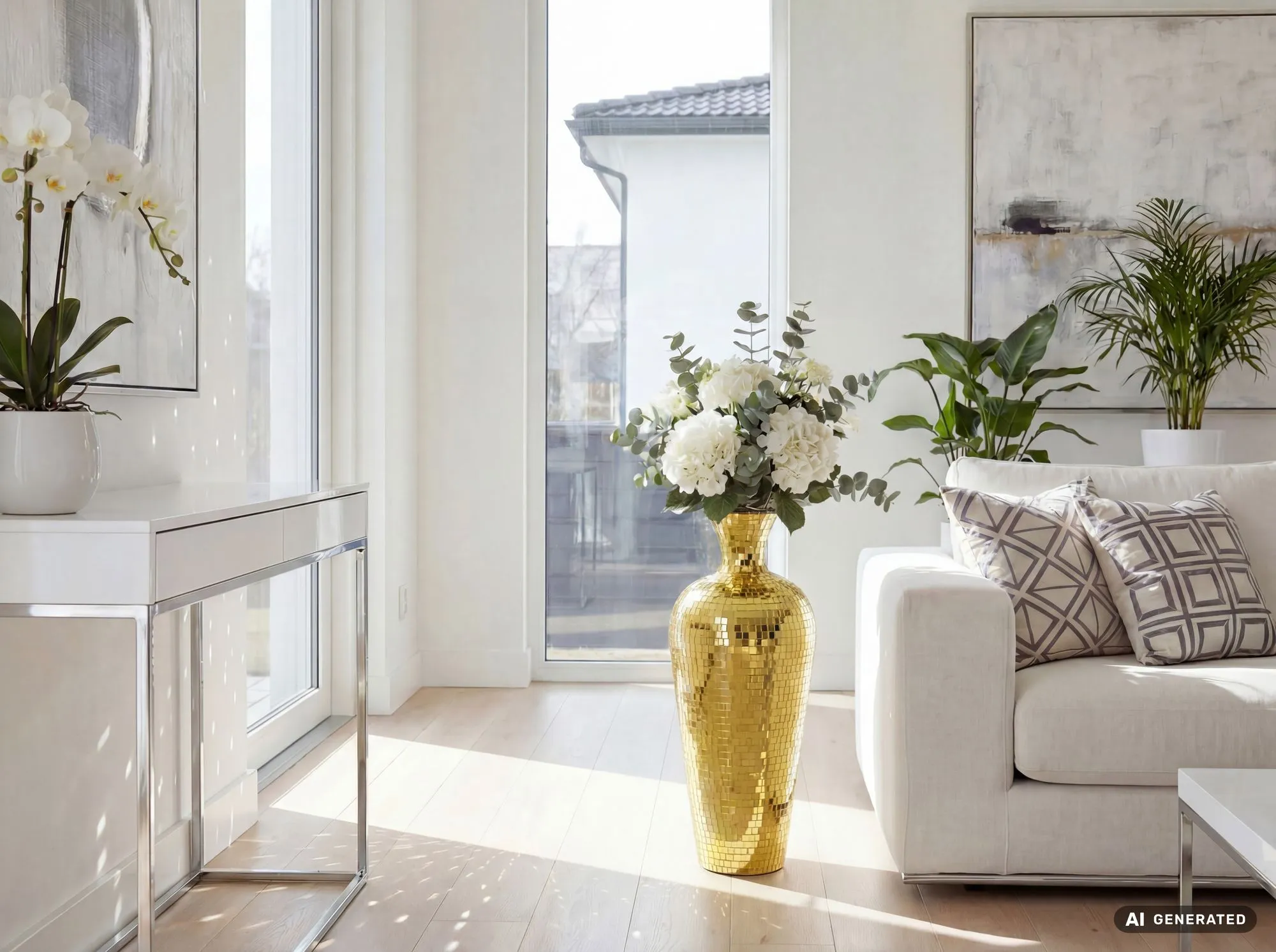 Bodenvase Aluminium 70cm Gold - Blumenvase Groß - Metallvase im Discokugel Design Modern - Dekovase rund für Trockenblumen - XL Standvase Hoch - Wohnzimmer Deko - Wohndeko Handmade