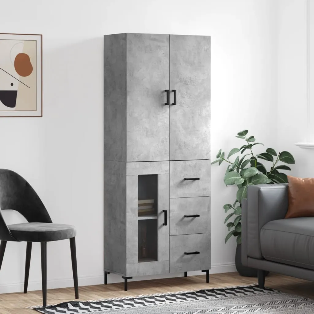 Highboard mit Sideboard 69,5x34x180 cm Betongrau aus Holzwerkstoff und Metall