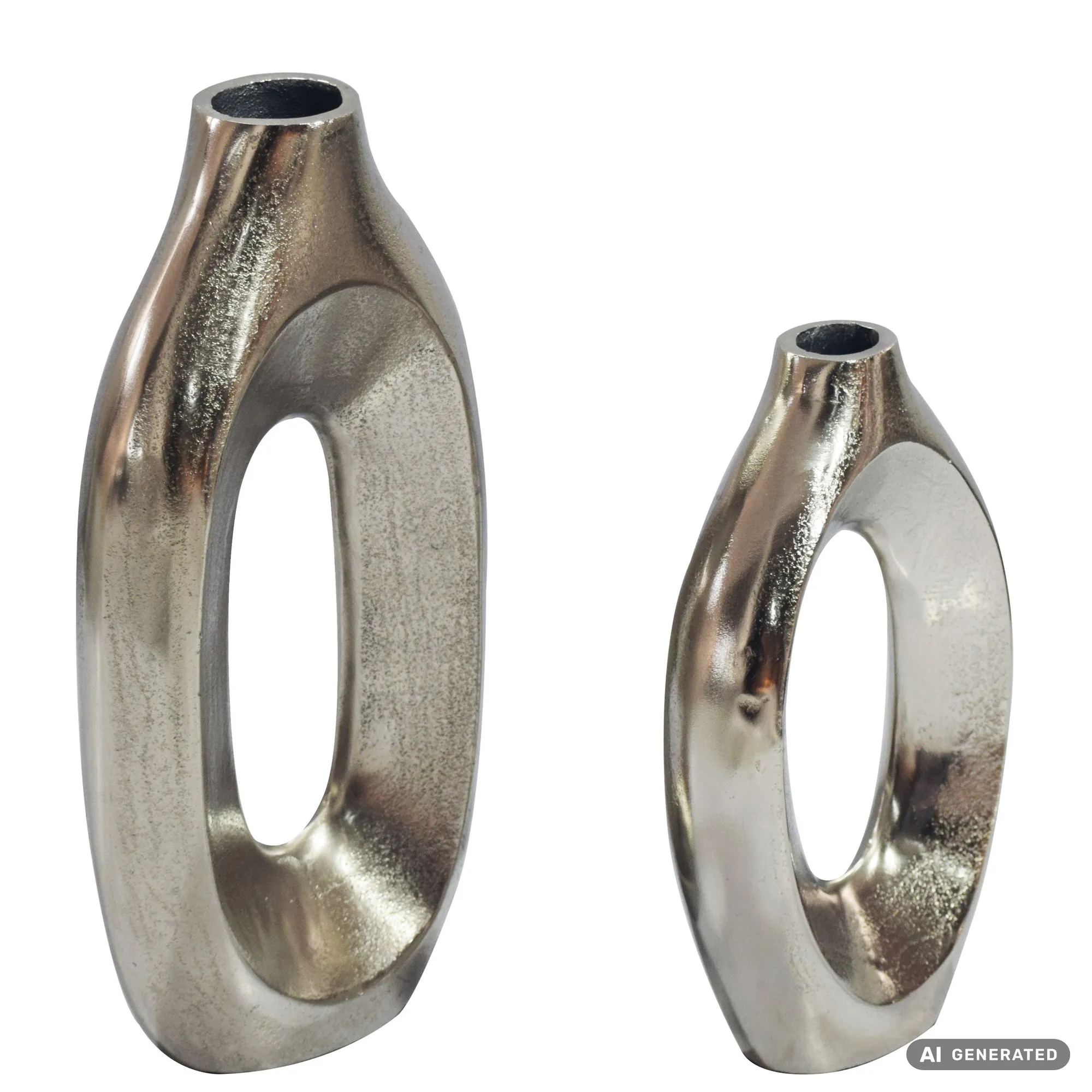 Dekovase 2er Set Metall Silber - Design Blumenvase Groß - Metallvase Modern - Standvase für Blumen und Trockenblumen Hoch - Wohnzimmer Deko - Wohndeko Handmade