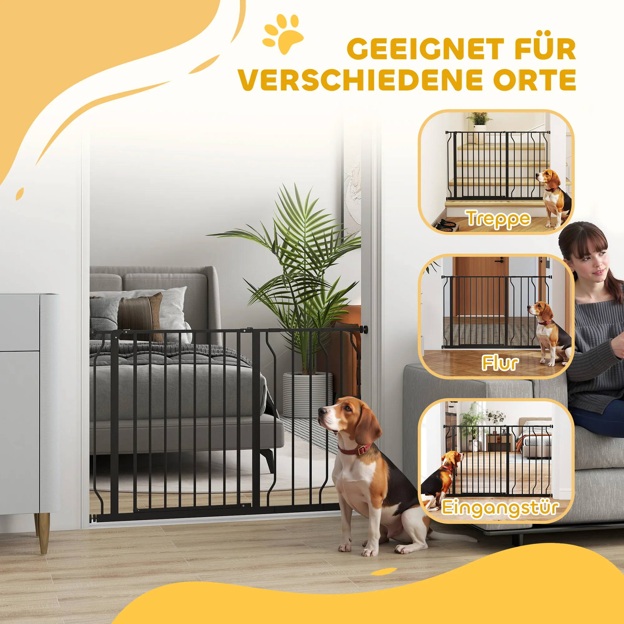 Hunde-Absperrgitter aus Stahl/ABS, verstellbar 75-115 cm, Schwarz