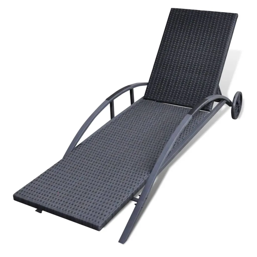Rattan-Sonnenliege Schwarz 199,5 x 65 x 37 cm mit verstellbarer Rückenlehne