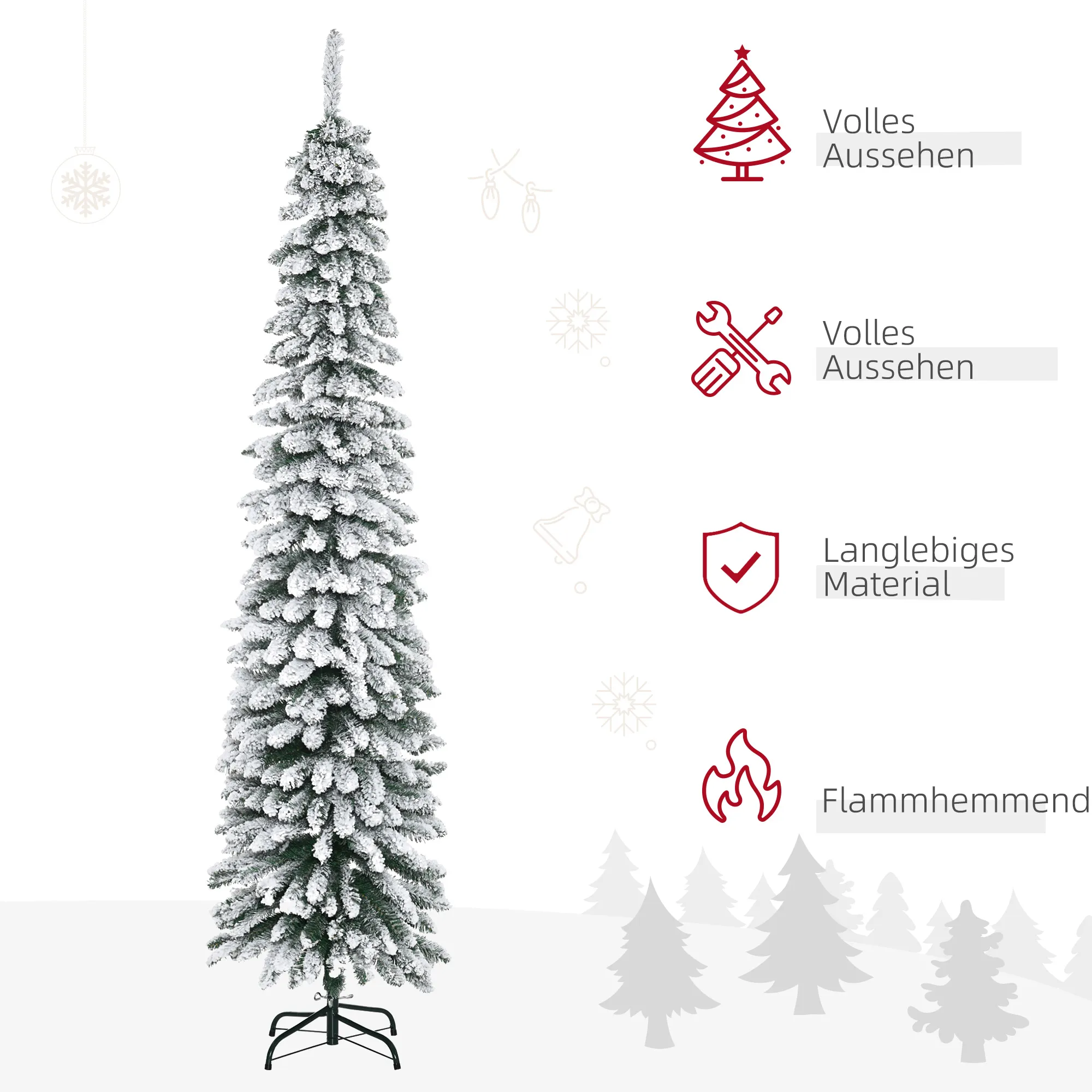 Künstlicher Weihnachtsbaum schneebedeckt schmal 210 cm Grün/Weiß